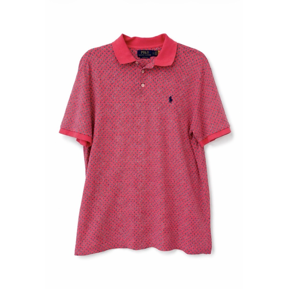 Polo Ralph Lauren Men's Classic Fit Cotton Polo Shirt Large Pink Preppy‎ Pattern